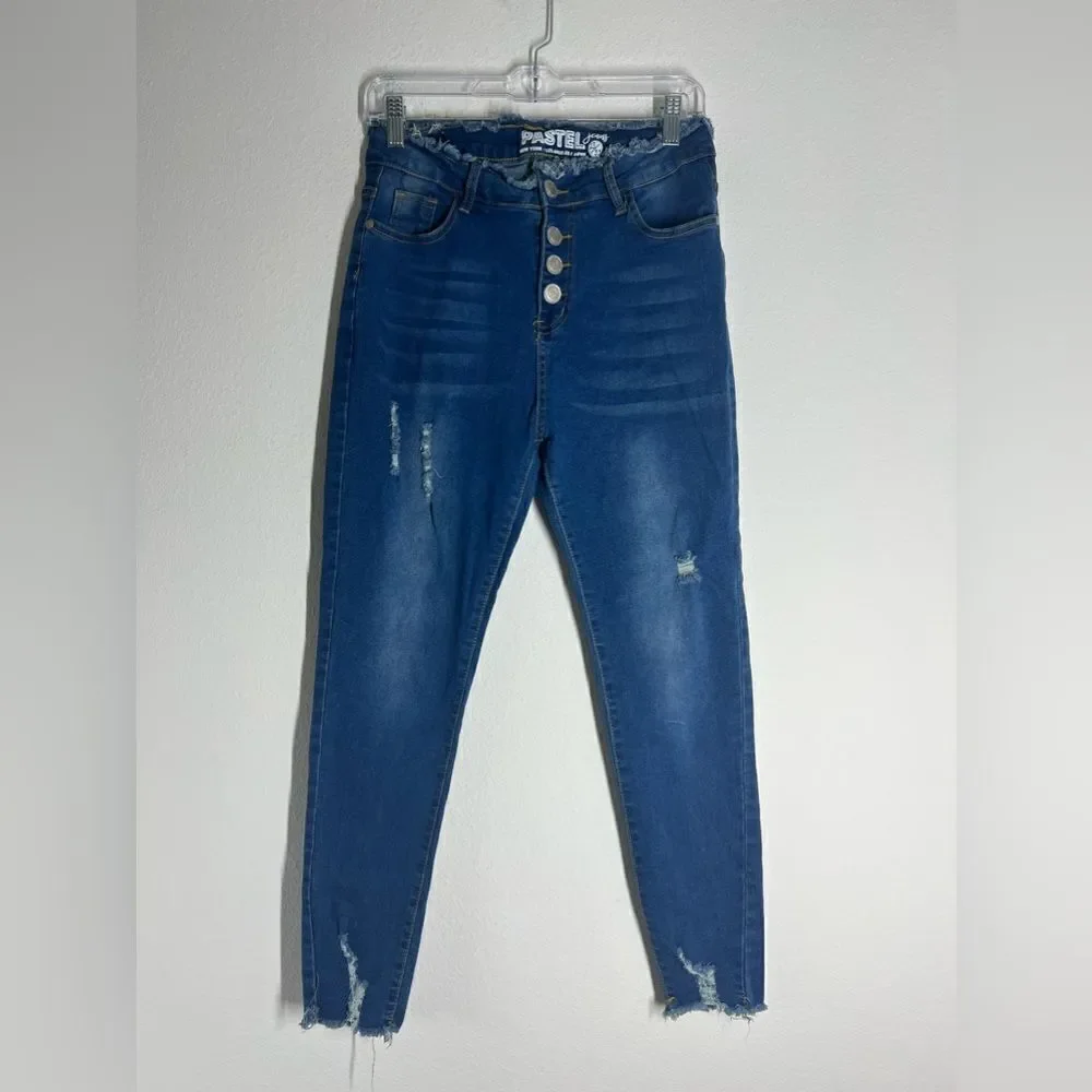 Pastel High Rise Medium Wash Ripped Skinny Jeans Size 13/31
